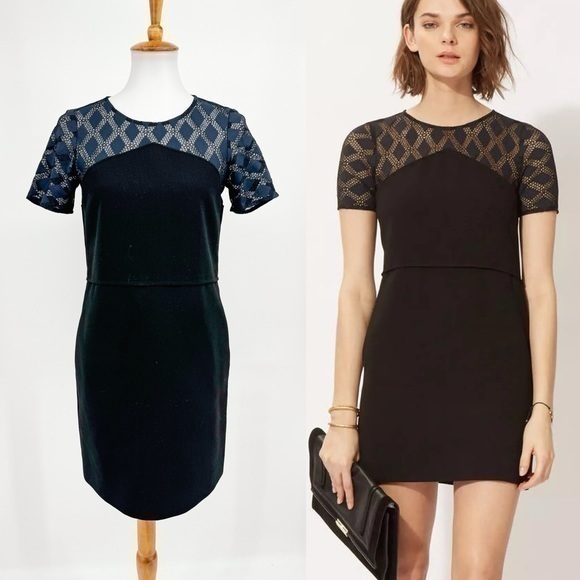 Maje Dresses & Skirts - MAJE Rimini Lace Crochet Bodice Crepe Mini Dress in Nuit